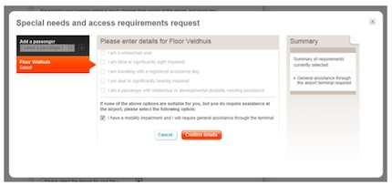 Figure 4 – Booking special assistance integrated in the easyJet booking process