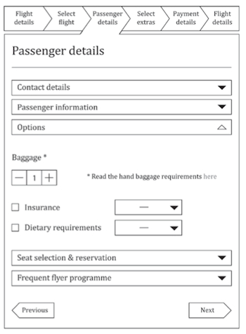 Figure 11 – Existing ‘passenger details’ section of the online booking process