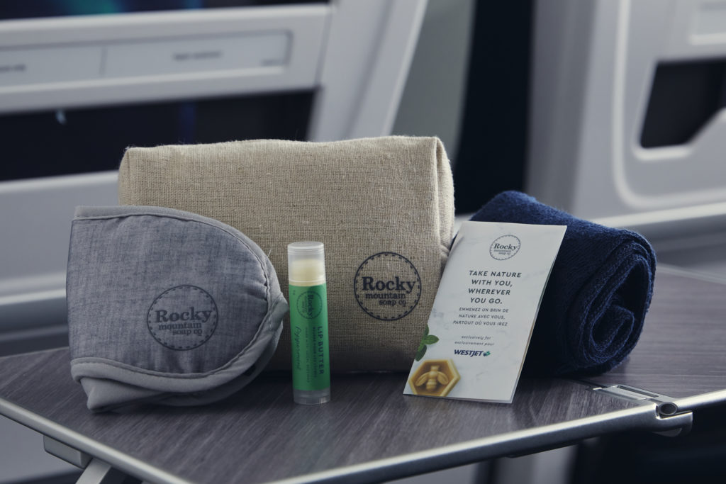 Westjet's new Rocky Mountain Soap Company amenity kits