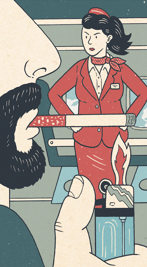 a passenger smoking on a plane