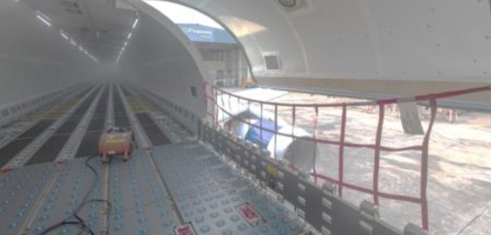 A Vallair A321p2f passenger plane to freighter conversion