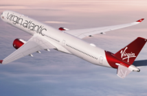 A Virgin Atlantic plane flying through the sky