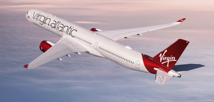 A Virgin Atlantic plane flying through the sky