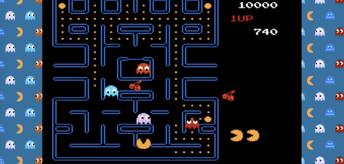 a screen showing the pac man video game