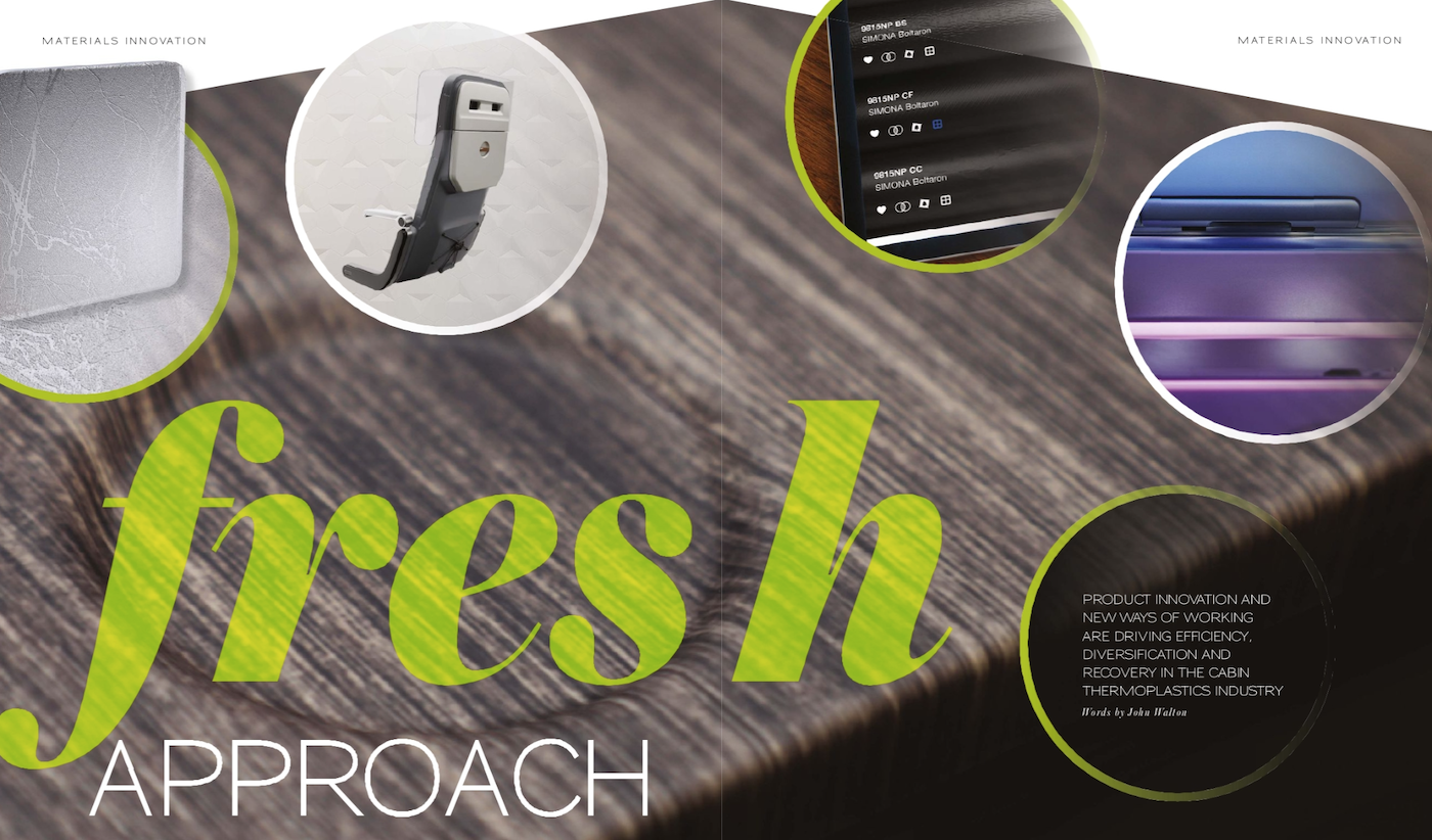 a selection of luxurious plastic cabin finishes, such as wood grains