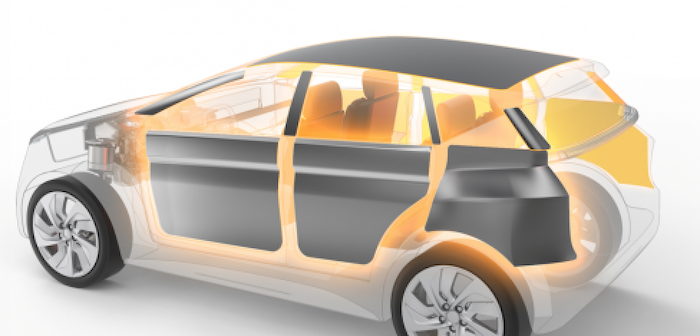 cutaway of a car, showing the location of cabin insulation panels