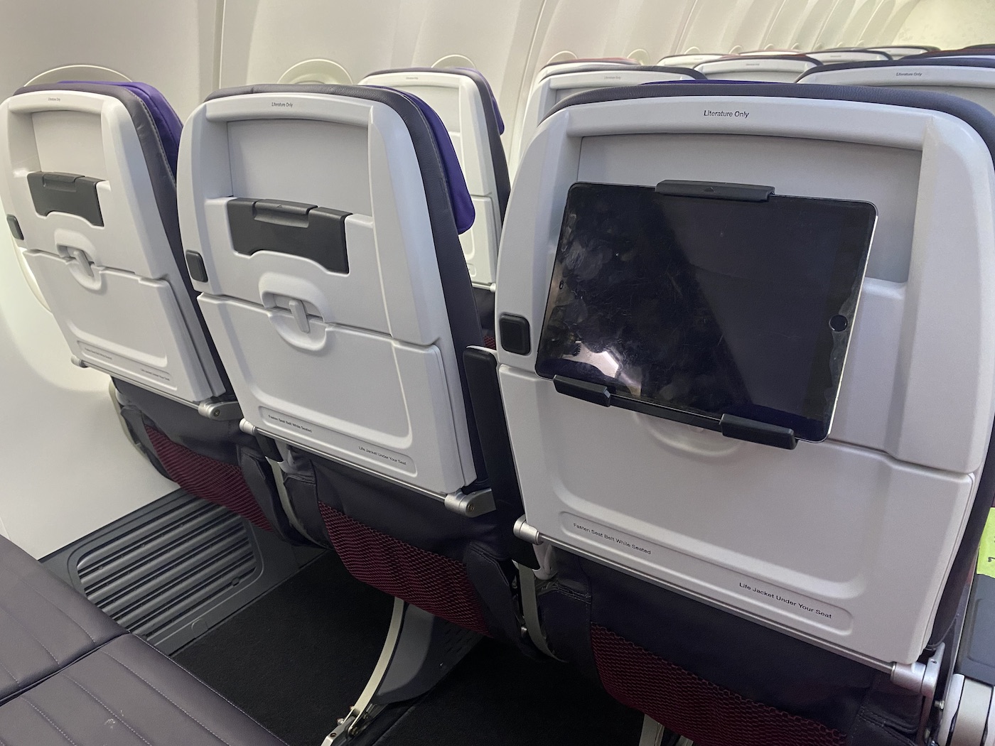 An ipad mounted in the The prototype Virgin Australia economy class seat