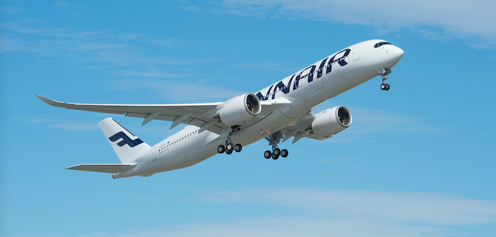 A Finnair Airbus A350 XWB plane taking off