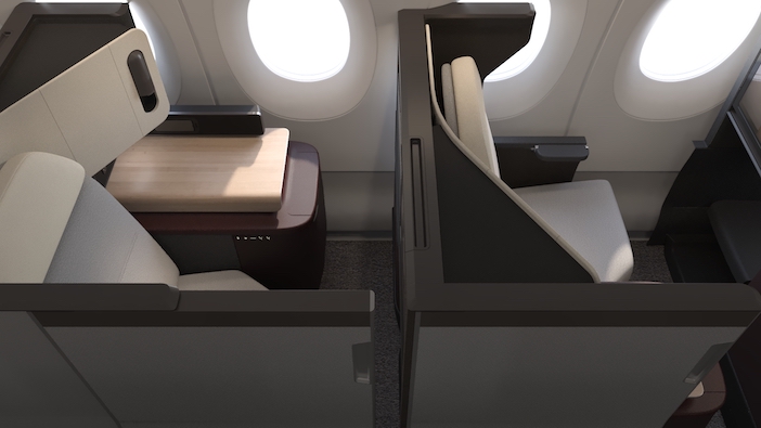 Qantas A350 business-class suites with the doors closed