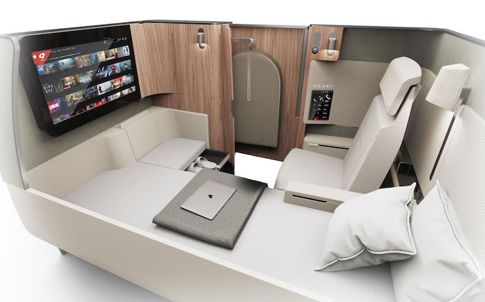 The Qantas A350 first-class suite with the various features on show