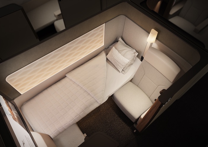 The seat and bed in the Qantas A350 First class suite