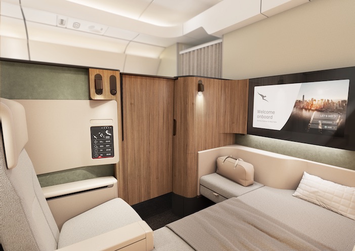 A view of the Qantas A350 first class suite