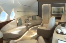 An area with comfortable seats and sofas in Lufthansa Technik's BBJ-9 VIP cabin concept