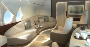 An area with comfortable seats and sofas in Lufthansa Technik's BBJ-9 VIP cabin concept