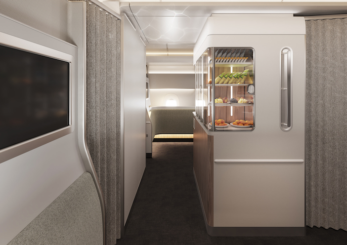 the snack and refreshment station in the Qantas A350-1000 Wellness Zone