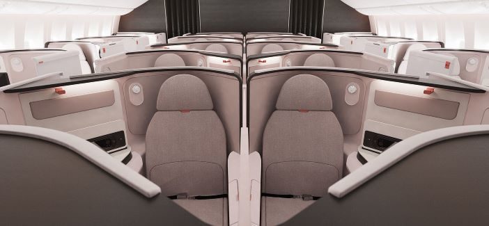 The Unum Two seat installed in a Boeing 777 aircraft cabin