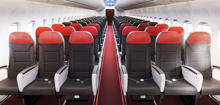 a Front View of a Vietjet boeing 737 aircraft cabin