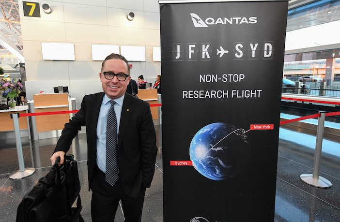 Qantas CEO Alan Joyce checking in for his Project Sunrise flight