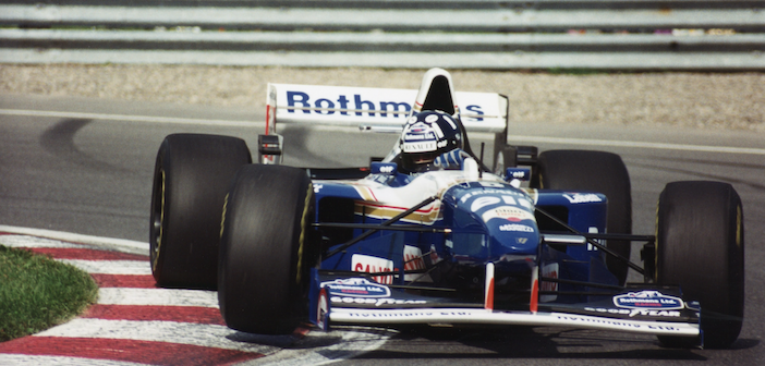 Damon Hills's Williams Formula 1 car on track at the 1995 Canadian Grand Prix