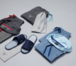Grey and blue pyjama options for Eva Air
